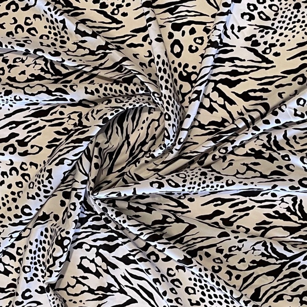 Black and White Animal Poly Print Fabric